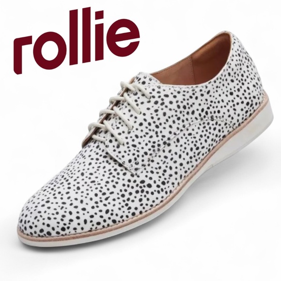 Rollie Australia Pony Hair -Snow Leopard Derby Leather Flats - Picture 1 of 16